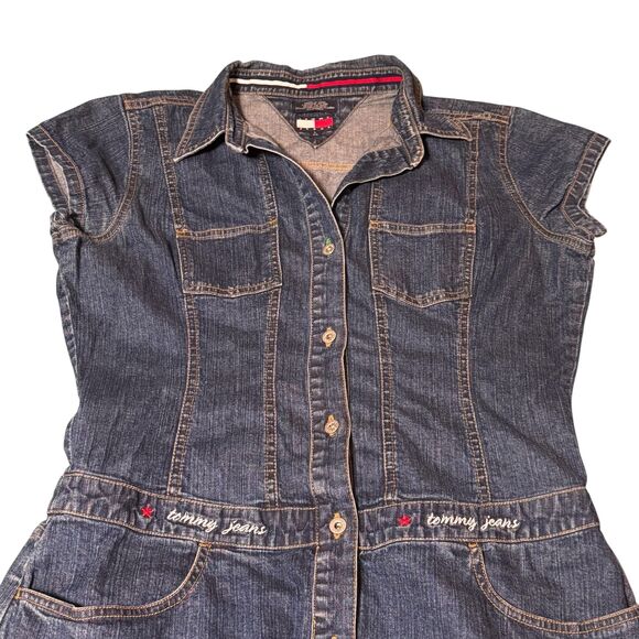 Tommy Girl Denim Shirt Dress w/POCKETS Y2K Retro Casual Utility Button-Up Large - Picture 3 of 11